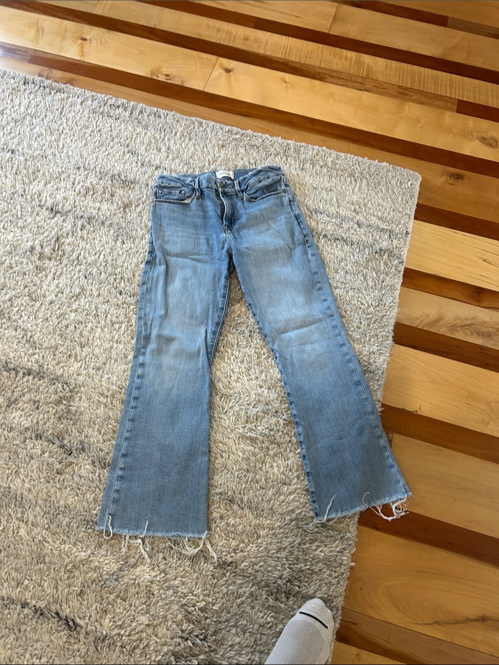 Frame Denim Light Blue Raw-Hem Flare Jeans